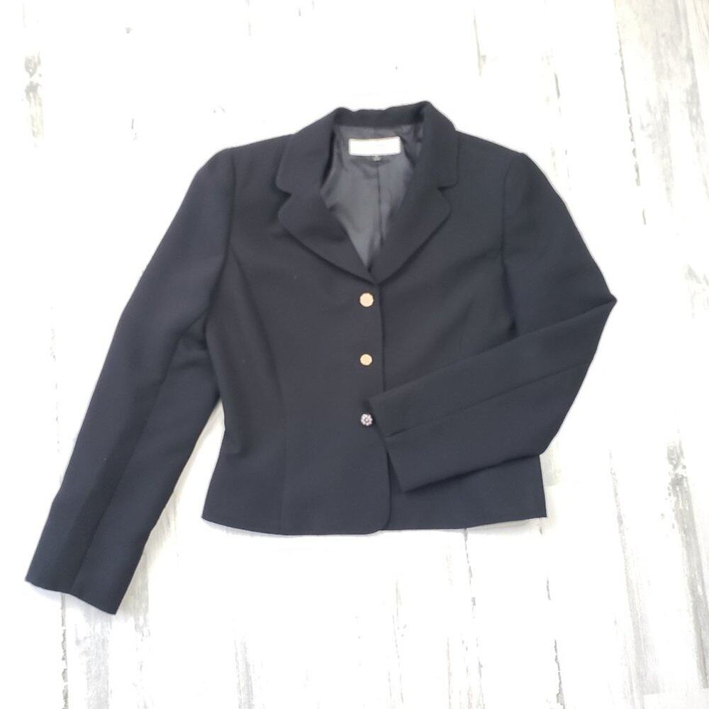 Tahari Arthur Levine Solid Black 3-Button Blazer Jacket Women's Size 10